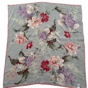 Echo Mint Green Purple Pink Floral Print Silk Square Neck Scarf Wrap